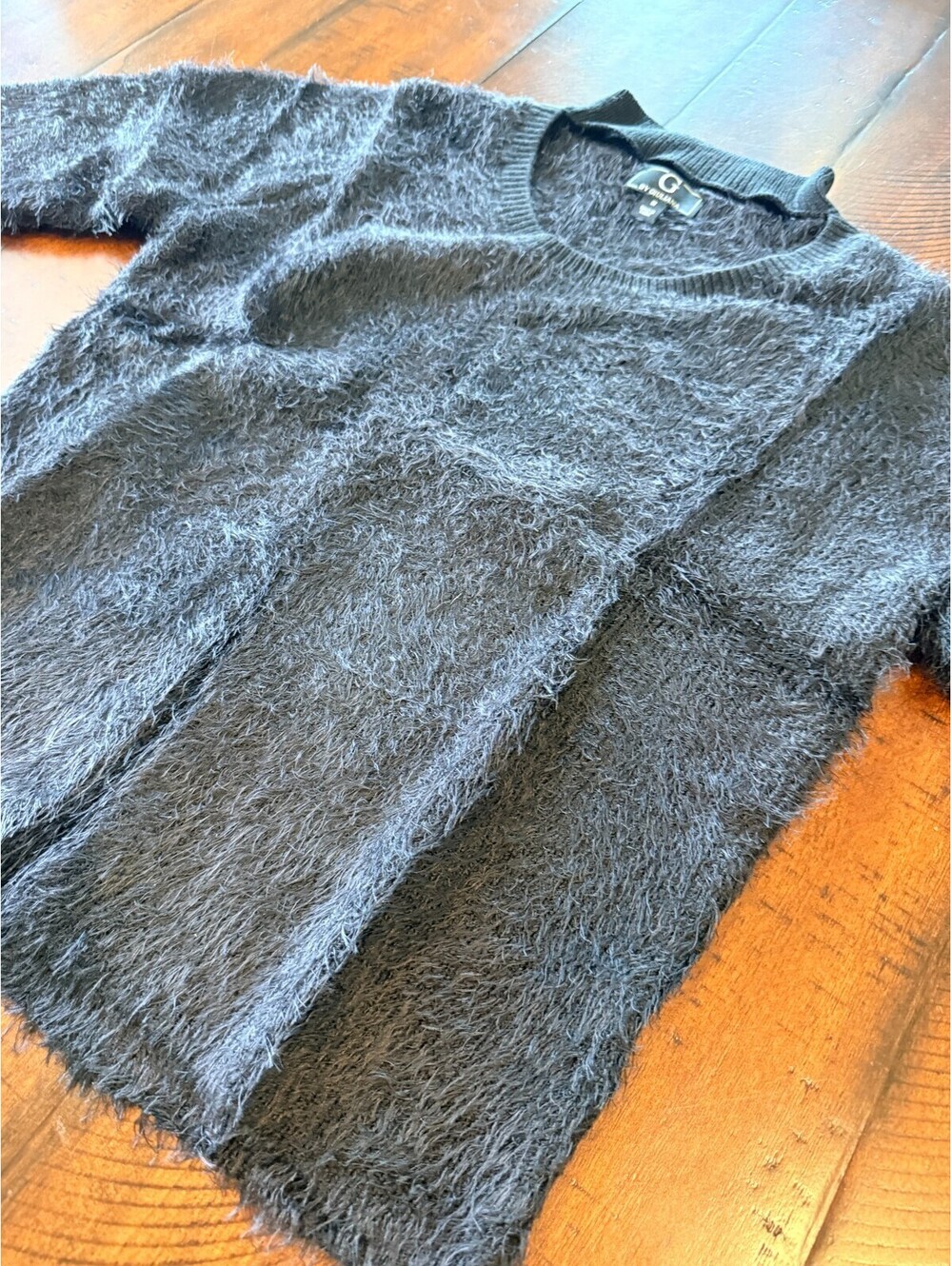 G by Giuliana Mock Neck Eyelash Knit Fuzzy Pullover Sweater Black Size M